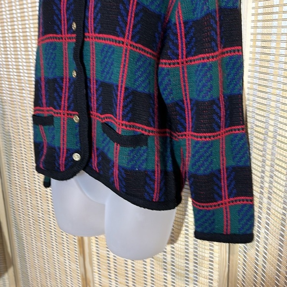 Tally Ho Vintage 1990s Y2K Plaid Tartan Button Down Cardigan Sweater Wool Medium - Picture 5 of 15